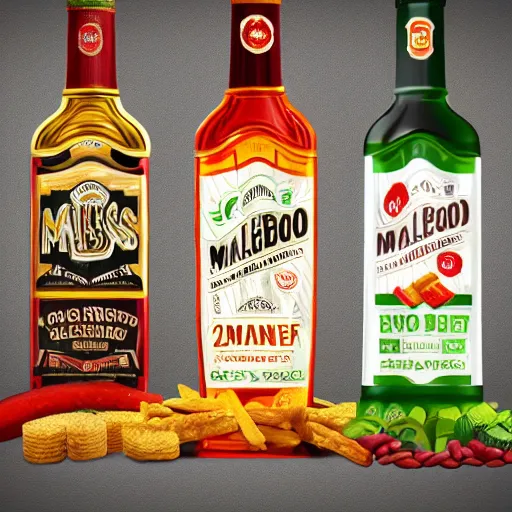 Prompt: snack foods, malort bottle design, hd render