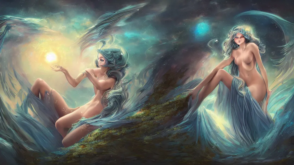 Prompt: celestial goddess, arousing, fantasy artwork, award winning, very very very very very very very beautiful scenery, artstation