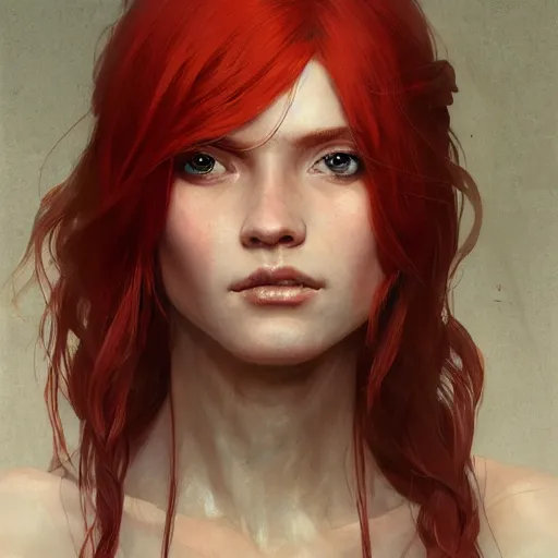 Image similar to portrait of a stunning young irish woman with red hair wearing tattered brown robes, HD, D&D 4k, 8k, incredibly detailed, intricate, masterpiece, digital illustration by greg rutkowski, trending on artstation, character design, concept art