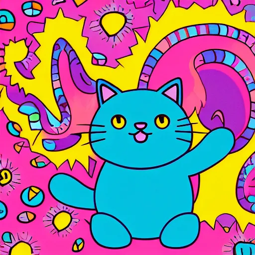 Prompt: illustration of a happy cat for lisa frank!!!!