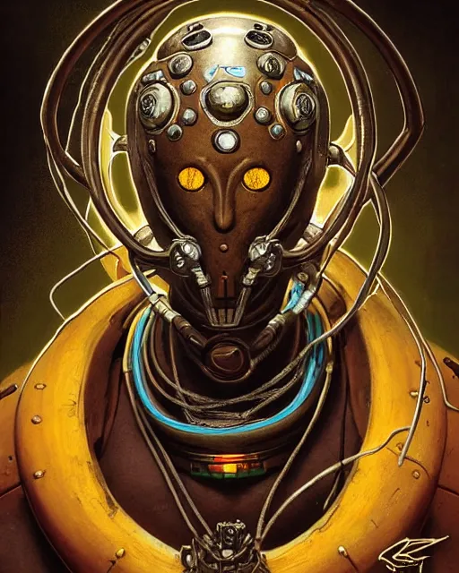 Prompt: zenyatta from overwatch, heavey metal magazine cover, character portrait, portrait, close up, concept art, intricate details, highly detailed, in the style of frank frazetta, r. giger, esteban maroto, richard corben, pepe moreno, matt howarth, stefano tamburini, tanino liberatore, luis royo and alex ebel