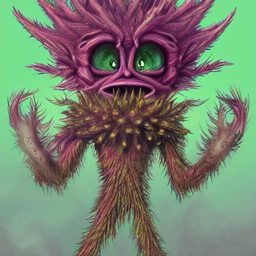 Image similar to A humanoid thistle monster, highly detailed, digital art, sharp focus, trending on art station, plant, dandelion, anime art style