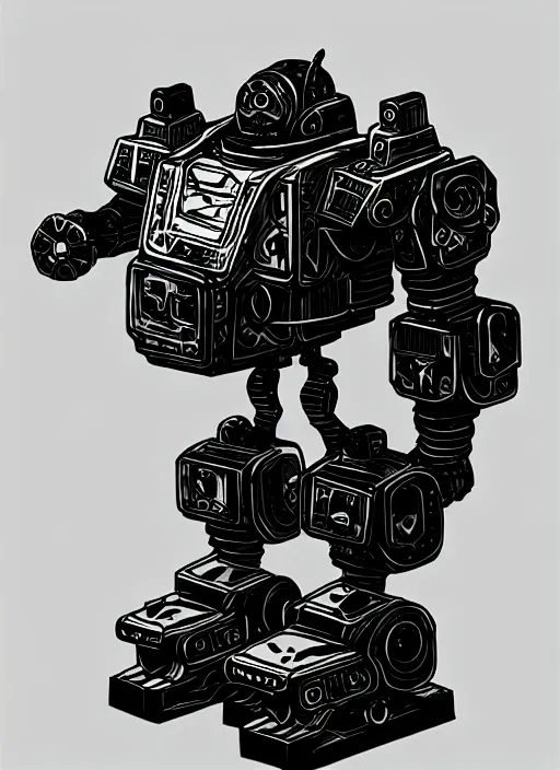 Image similar to dwarf fighter sitting in chair robot mech, exquisite details, black beard, white background, by studio muti