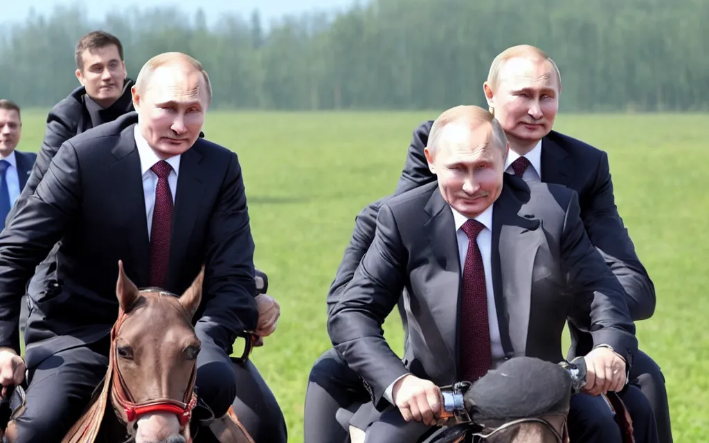 Prompt: vladimir putin rides an alexander lukashenka