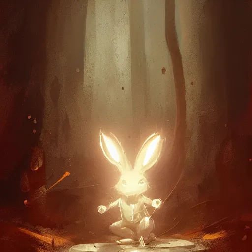 Image similar to high resolution art of a anthropomorphic bunny rabbit sorcerer cultist, greg rutkowski