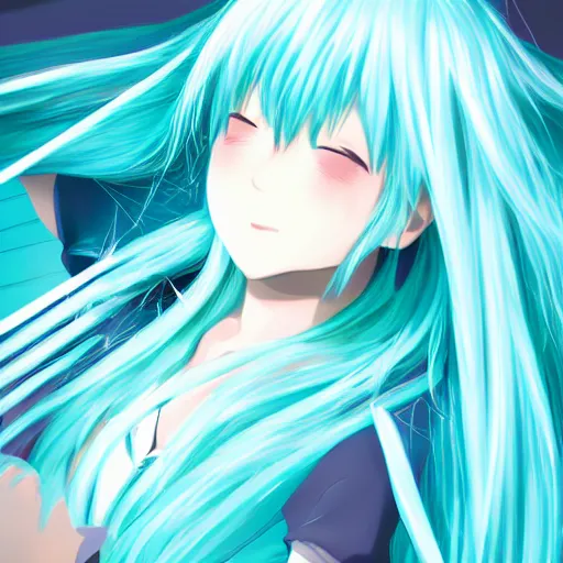 Image similar to Hatsune Miku having a comfy sleep, detailed digital art