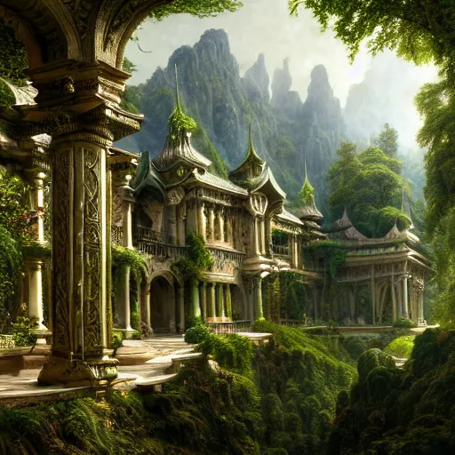 Prompt: a beautiful and highly detailed matte painting of an epic palace in a magical fantasy garden in a lush forest in the mountains, intricate details, epic scale, insanely complex, hyperdetailed, artstation, cgsociety, 8 k, sharp focus, hyperrealism, by caspar friedrich, albert bierstadt, james gurney, brian froud,