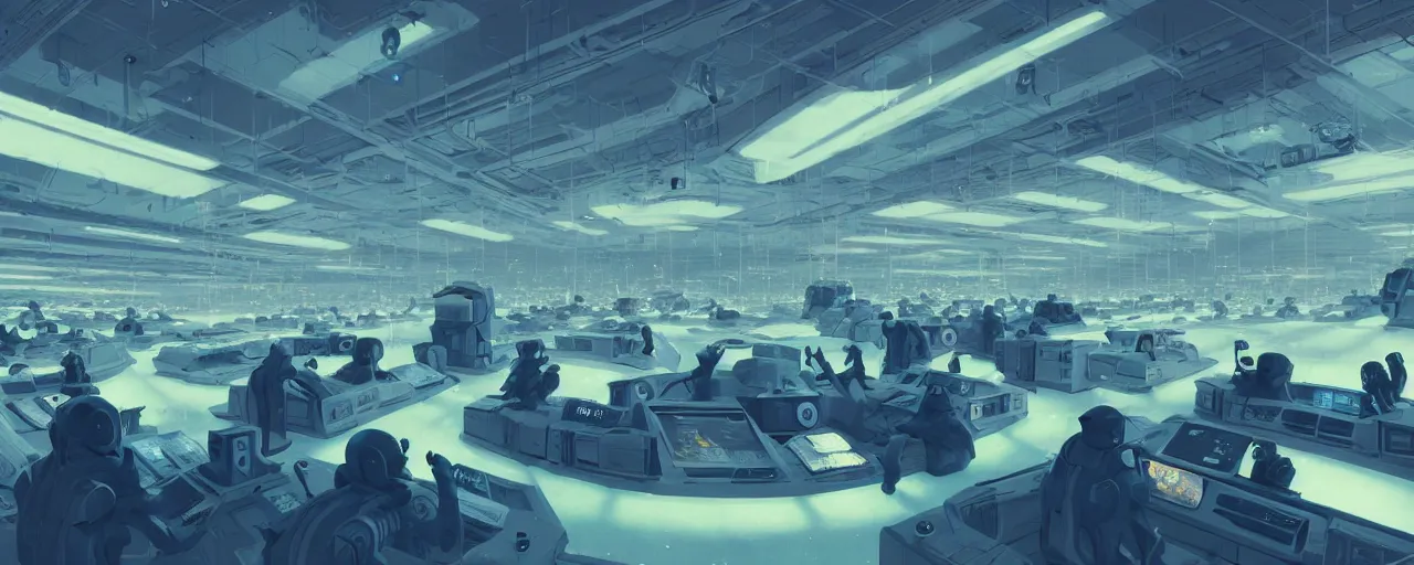 Prompt: duotone concept illustration of emperor penguins in scifi room full of computers. cinematic scene. volumetric lighting. golden ratio accidental renaissance. by sachin teng and sergey kolesov and ruan jia and heng z. graffiti art, scifi, fantasy, hyper detailed. octane render. concept art. trending on artstation