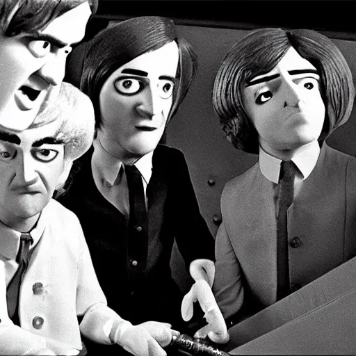 Image similar to stills from puppets movie by gerry anderson about the beatles, that band, vintage film, 1 9 6 0 s