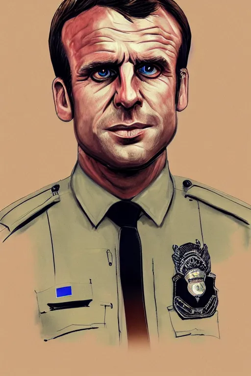 Image similar to emmanuel macron police officer, highly detailed, digital art, sharp focus, trending on art station