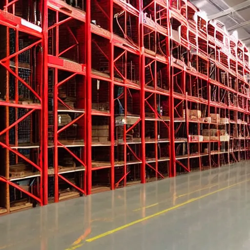 Image similar to a picture of a warehouse full of boxes but all boxes are red