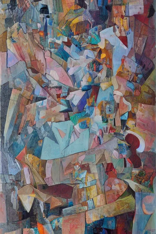 Image similar to intricate, amazing, abstract and / or modernism, cubism and / or romanticism, painting by nic lenz and / or natelle quek and / or ramon gutierrez, soft color palette, ( fiction, pop art, stability ) and / or ( cinematic, highly detailed )