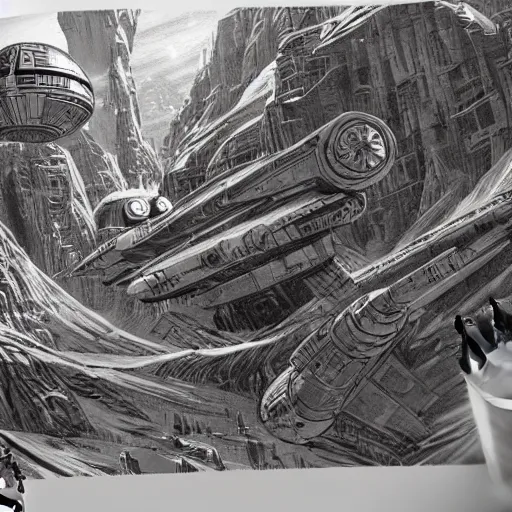 Image similar to highly detailed doodle art of scenes from star wars concept art fanart, detailed and intricate environment