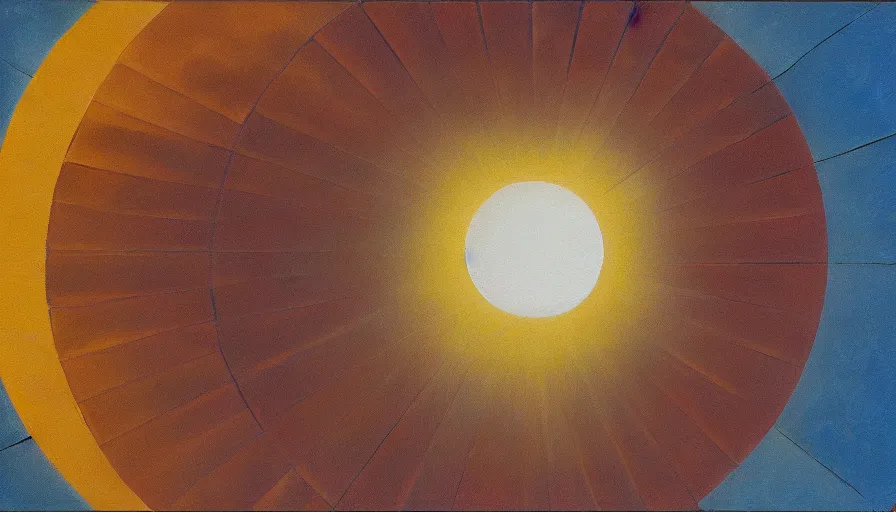 Prompt: the sun being blocked by a hexagon, seen from earth, art deco painting