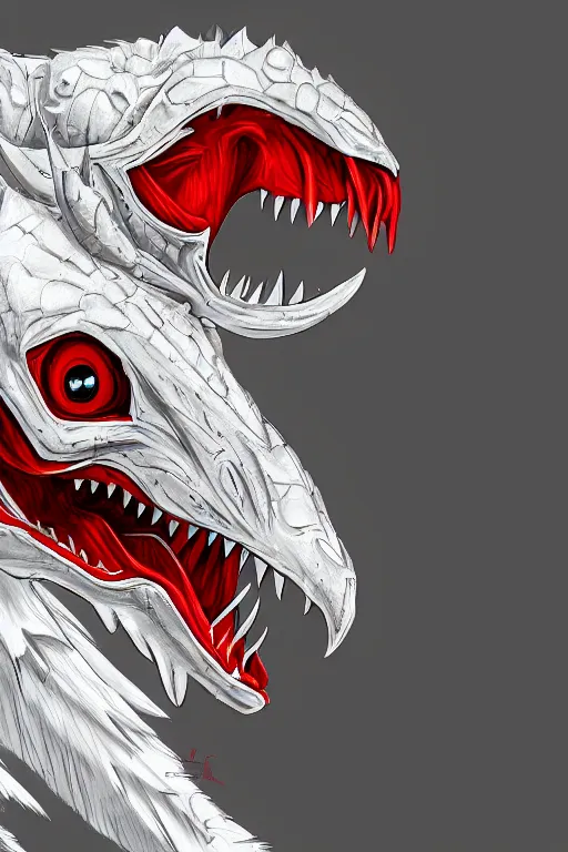 Image similar to a white raptor with red eyes, highly detailed, digital art, sharp focus, trending on art station, anime art style