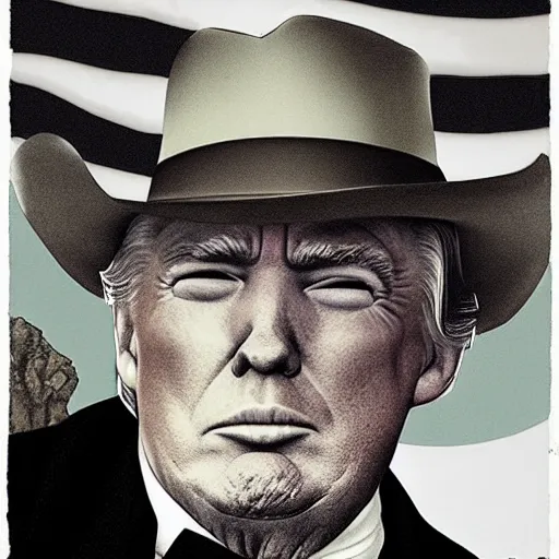 Image similar to an 1 8 0 0 s photo of donald trump playing the role of clint eastwood, squinting at high noon, in the style of a clint eastwood movie, the good, the bad and the ugly, clint eastwood, vibe, donald trump, glory days, mount rushmore, justice, american flag, independence, patriotism, apple pie, black and white, artgerm