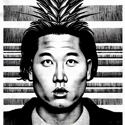 Prompt: hyperralism pineapple express movie still photography of hyperrealism detailed north korean kim chen with detailed face smoking weed in basement bedroom