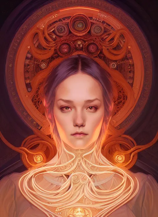 Image similar to symmetry!! portrait of female, cosmic horror, lovecraftian horror, glowing lights!! intricate, elegant, highly detailed, digital painting, artstation, concept art, smooth, sharp focus, illustration, art by artgerm and greg rutkowski and alphonse mucha and junji ito, 8 k