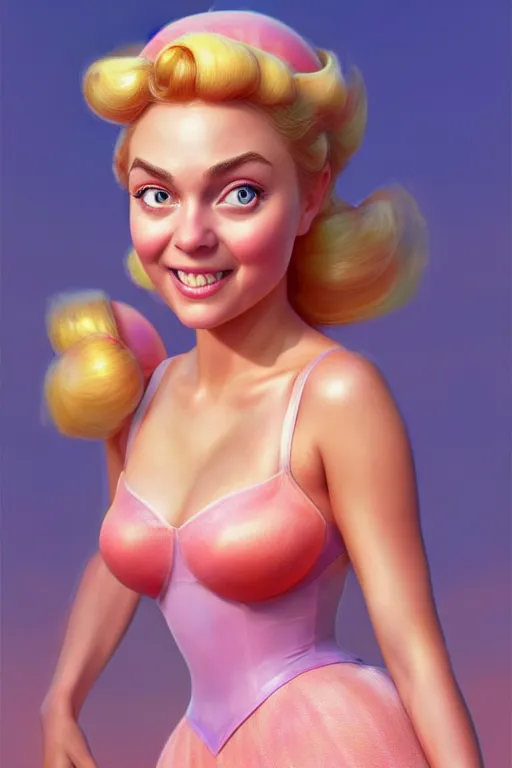 Image similar to polished sweaty princess peach : : annasophia robb face : : kate upton body : : weta disney pixar movie still photo : : hi - fructose, sci fi, fantasy, decadent highly - detailed digital painting, golden ratio, octane render, artstation, smooth, sharp focus, artgerm, mucha, loish, wlop : :