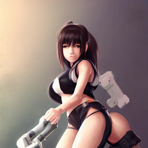 Image similar to head to toe shot of tifa lockhart by WLOP, rossdraws, Logan Cure, Mingchen Shen, BangkuART, sakimichan, yan gisuka, JeonSeok Lee, zeronis, Chengwei Pan on artstation