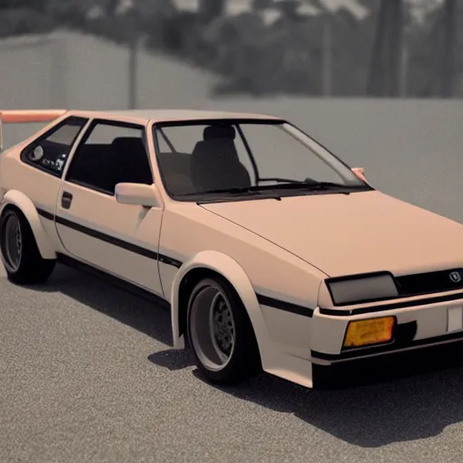 Image similar to toyota ae 8 6 trueno in sand beach, 8 k, octane render, unreal engine 5, cinematic, full hd, ultra realistic, ultra detailed, 8 k 3 d