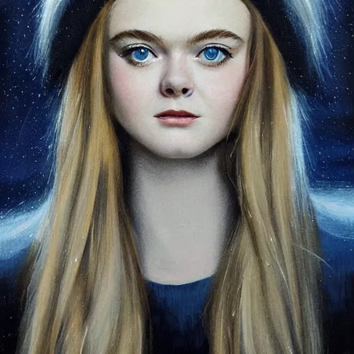 Image similar to professional painting of Elle Fanning in the style of Mark Brooks, head and shoulders portrait, symmetrical facial features, smooth, sharp focus, illustration, intricate, stormy weather, extremely detailed masterpiece,