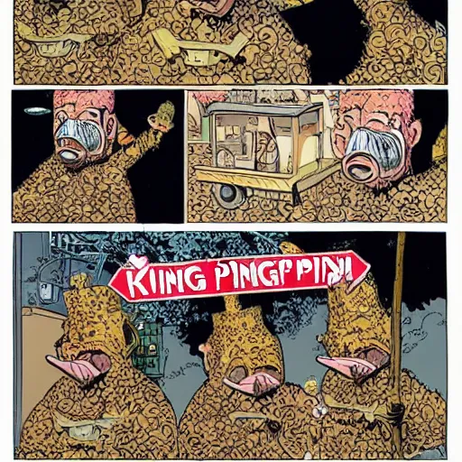 Prompt: king pig, style of Geof Darrow