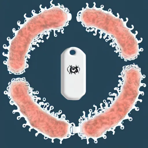 Image similar to bacteria necklace, white mink with big pink neck circle of chromosomes and bacteria matte art hd 8k starring at camera symmetrical mink face bacteria chromosomes matte portrait photo