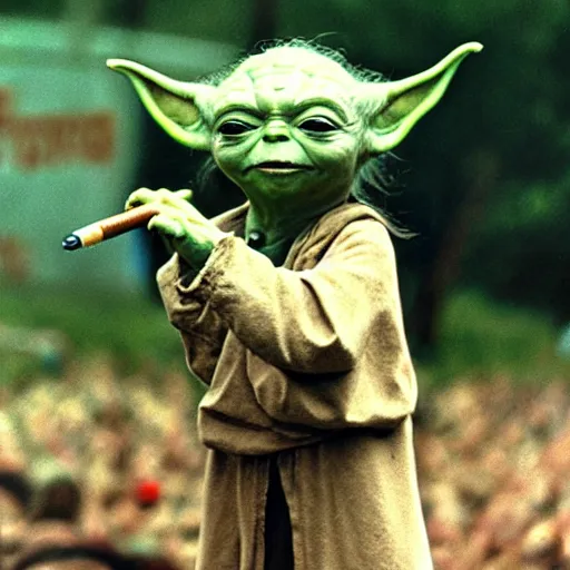 Image similar to yoda performing at woodstock