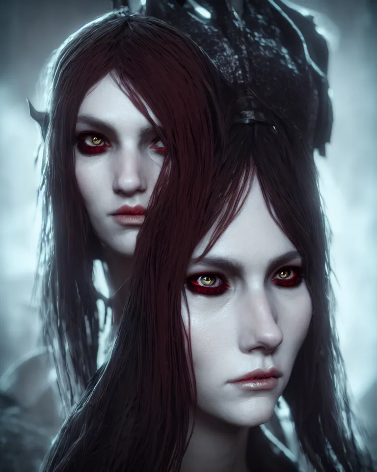 Image similar to headshot portrait of the demonic priestess, cgsociety, detailed, unreal engine, textured, cinematic, character design