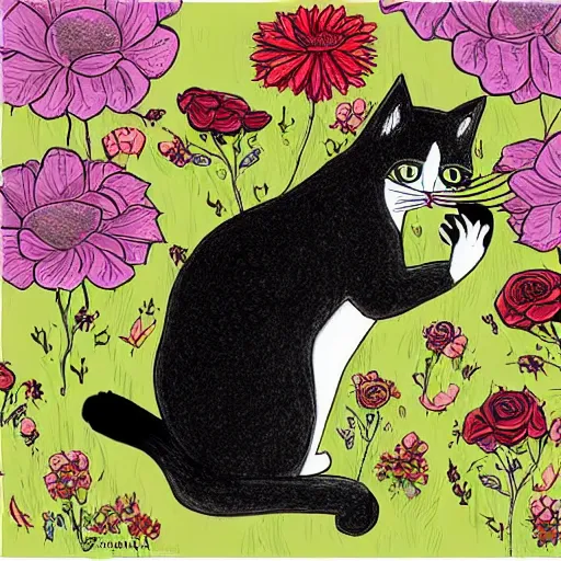 Image similar to cat smelling flowers, in the style of chiara bautista