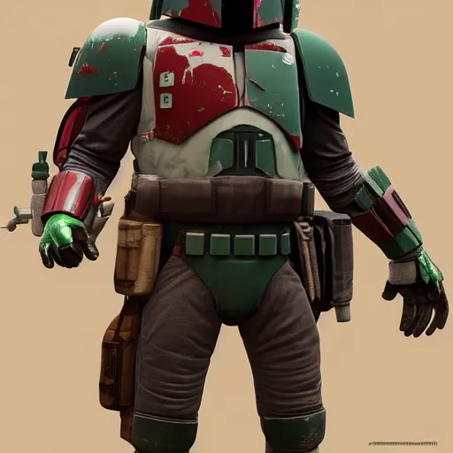 Prompt: Boba Fett, an ambient occlusion render by Shinji Aramaki, featured on zbrush central, toyism, rendered in unreal engine, polycount, hard surface modeling