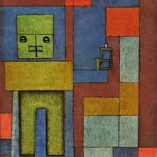 Prompt: a robot reading a book by paul klee