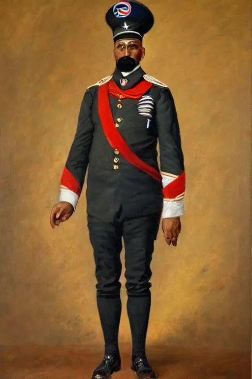 Image similar to full body portrait of the dictator of the philadelphia 7 6 ers, 1 8 8 9, in full military garb, oil on canvas by william sidney mount, trending on artstation