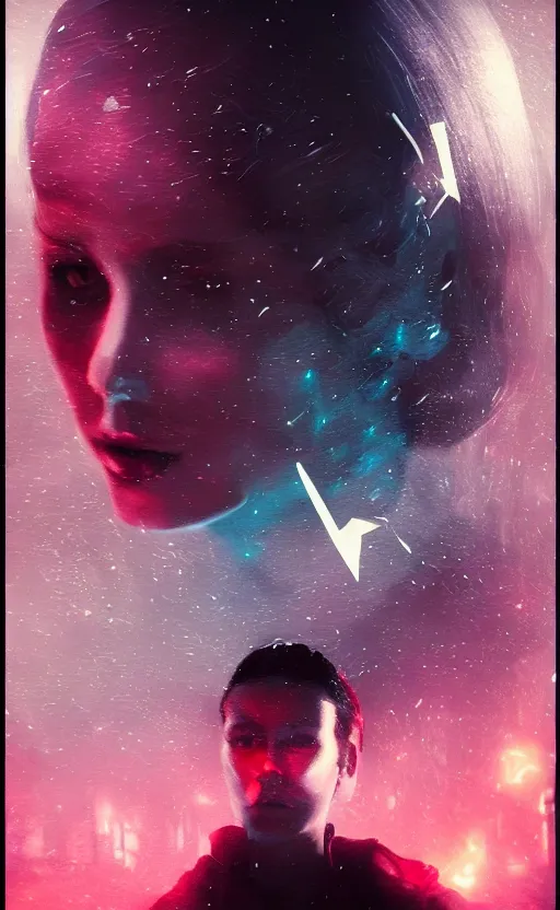 Image similar to a love affair with doubt, dark retrowave, glitch art, interstellar, beautifully lit, by Mab Graves and Bastien Lecouffe-Deharme and steve argyle, artstation, unreal engine