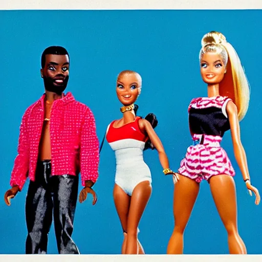 Prompt: barbie mr. t pop band, detailed facial expressions, 1 9 8 0 s aesthetic