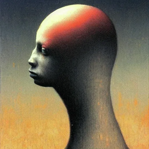 Prompt: young teen female with head of crow, painting by Beksinski