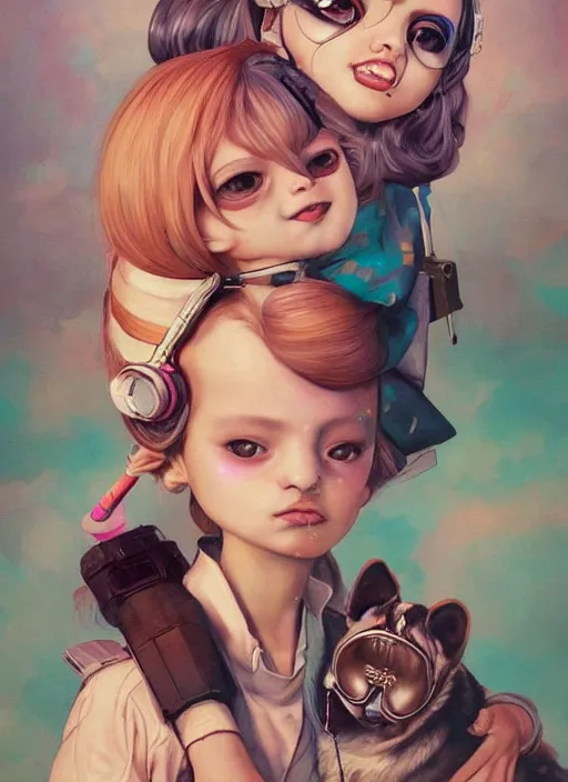 Prompt: beautiful portrait painting of a cute lofi cyberpunk princess and her corgi assassin king chilling, by Afarin Sajedi, Alessandro Barbucci, Alex Gross, Shin Jeongho, Shohei Otomo. trending on Artstation, 8k, masterpiece, face enhance, graffiti paint, fine detail, full of color, intricate detail, golden ratio illustration