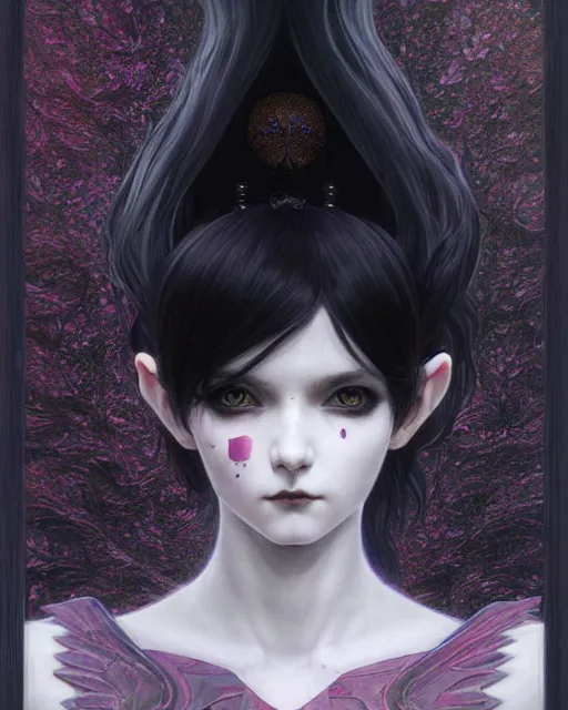 Image similar to portrait of beautiful cute young goth maiden girl with short white hairs in warhammer armor, art by ( ( ( kuvshinov ilya ) ) ) and wayne barlowe and gustav klimt and artgerm and wlop