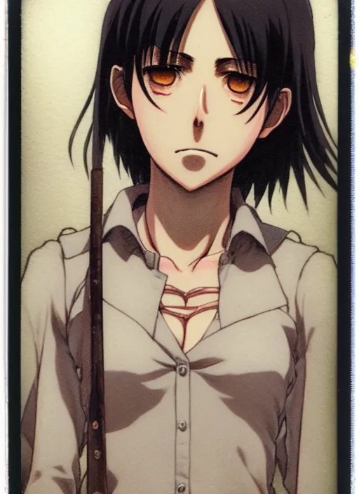 Prompt: a polaroid full body portrait of pieck, finely detailed features, closeup at the faces, perfect art, gapmoe yandere grimdark, trending on pixiv fanbox, painted by greg rutkowski makoto shinkai takashi takeuchi studio ghibli, akihiko yoshida,