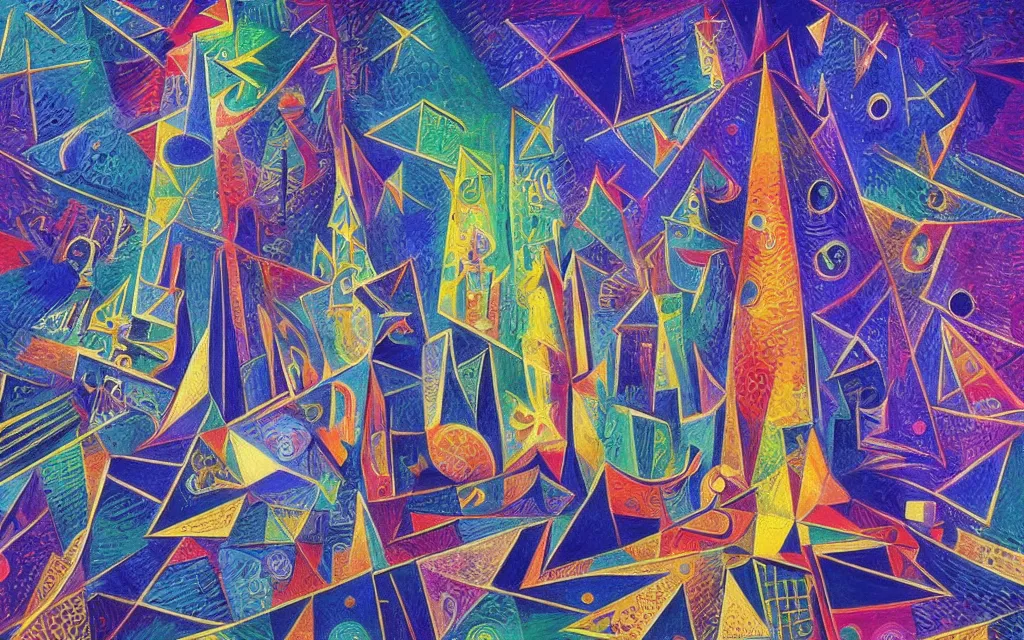 Prompt: the one and only majestic upright rectangular tower, highly detailed cosmic background, a dash of magic, detached from background, vibrant color palette, trending on artstation, digital art, by pablo picasso