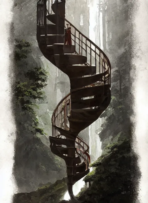 Prompt: spiral staircase leading to a river of lava pouring out of my eyes, masterpiece, amazingly rendered, subtle glows, balanced, painted by greg rutkowski, wlop, artgerm, japanese influence,