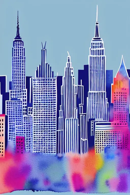 Prompt: minimalist watercolor art of new york skyline, illustration, vector art