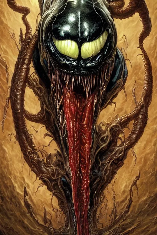 Image similar to venom. art by tomasz alen kopera and glenn fabry.