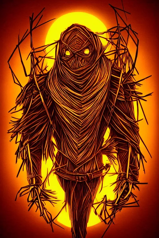 Prompt: glowing scarecrow, symmetrical, highly detailed, digital art, sharp focus, trending on art station, anime art style