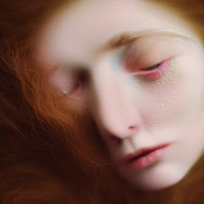 Image similar to Kodak Portra 400, 8K,ARTSTATION, Caroline Gariba, soft light, volumetric lighting, highly detailed, britt marling style 3/4 , extreme Close-up portrait photography of a beautiful woman how pre-Raphaelites,inspired by Ophelia paint, the face emerges from water of Pamukkale, underwater face, hair are intricate with highly detailed realistic beautiful flowers , Realistic, Refined, Highly Detailed, interstellar outdoor soft pastel lighting colors scheme, outdoor fine art photography, Hyper realistic, photo realistic