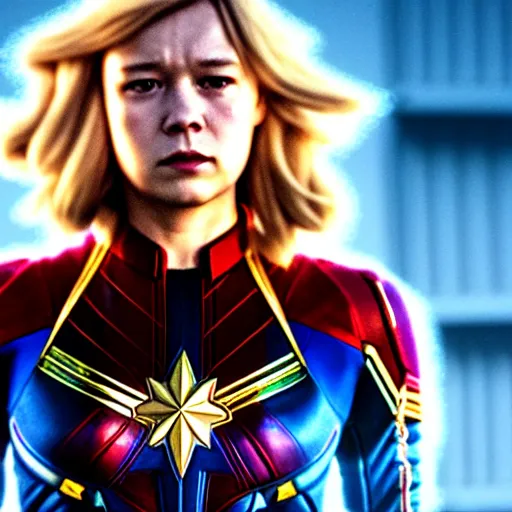 Prompt: Lea Seydoux as Captain Marvel, movie still, 4k Bluray screen