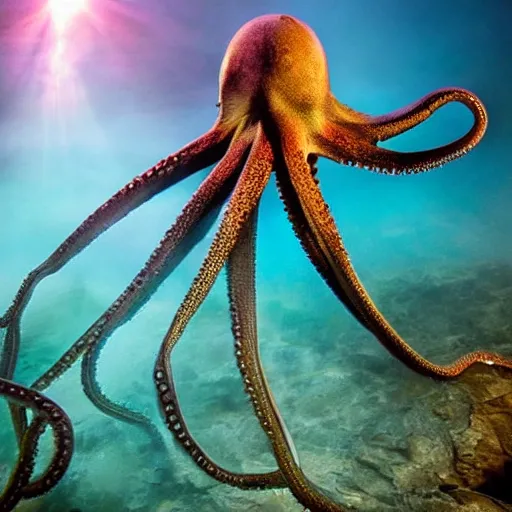 Image similar to octopus god is almighty, incredible photography, beautiful ambient light