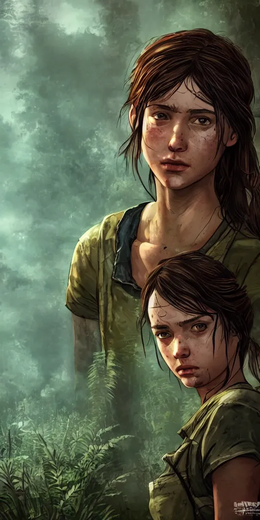 Image similar to cover artwork for a video game in the style of The Last of Us, female protagonist portrait, digital artwork, high resolution, gritty, dark vibe, detailed, trending on imagestation