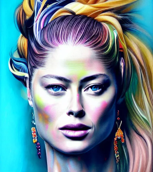 Image similar to beautiful painting of doutzen kroes, contemporary, colorful acrylic, airbrush painting, realistic portrait by kehinde wiley and archan nair, colored pencil sketch, hyperrealism, pastel chalk, oilpastels